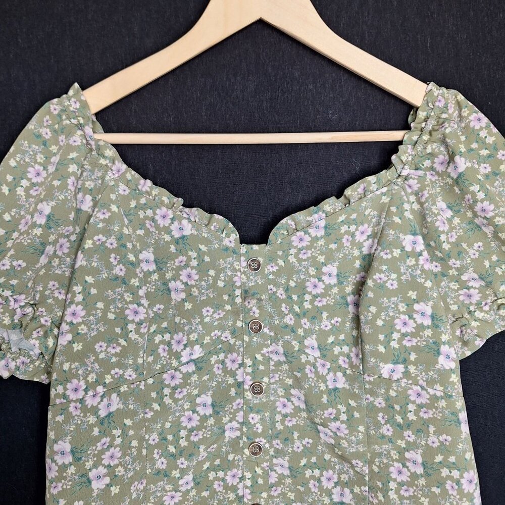 💙 June & Hudson Floral Babydoll Puffed Sleeve Blouse Size XL Smocked Back Milkm - Picture 6 of 8